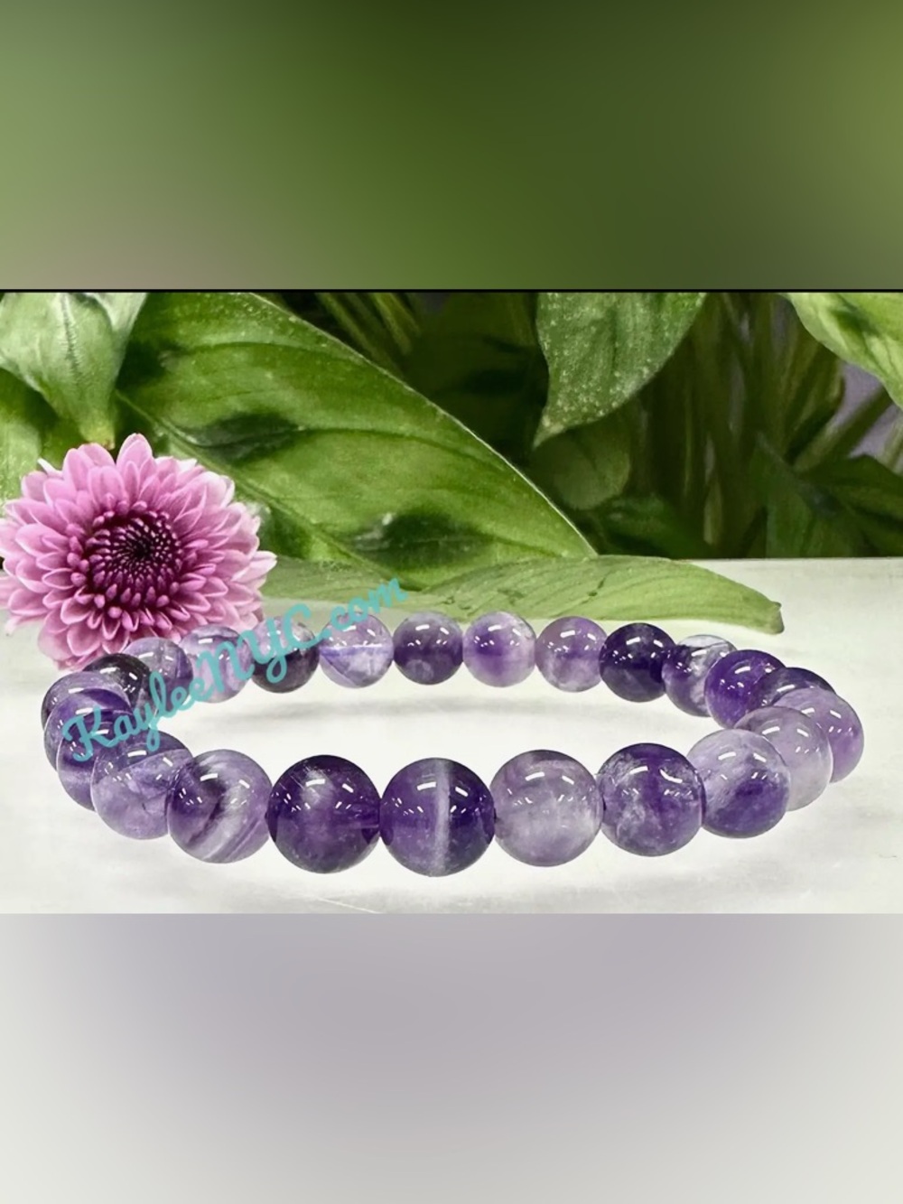 Natural Chevron Amethyst 8mm Crystal Stretch Single Bracelet 7.5"